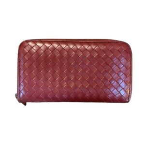 Bottega Veneta Leather Intrecciato Zip Long Wallet